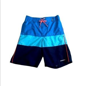 Gerry Gear | Youth Boys Swim Trunks Medium Blue Ocean Hot Orange Striped